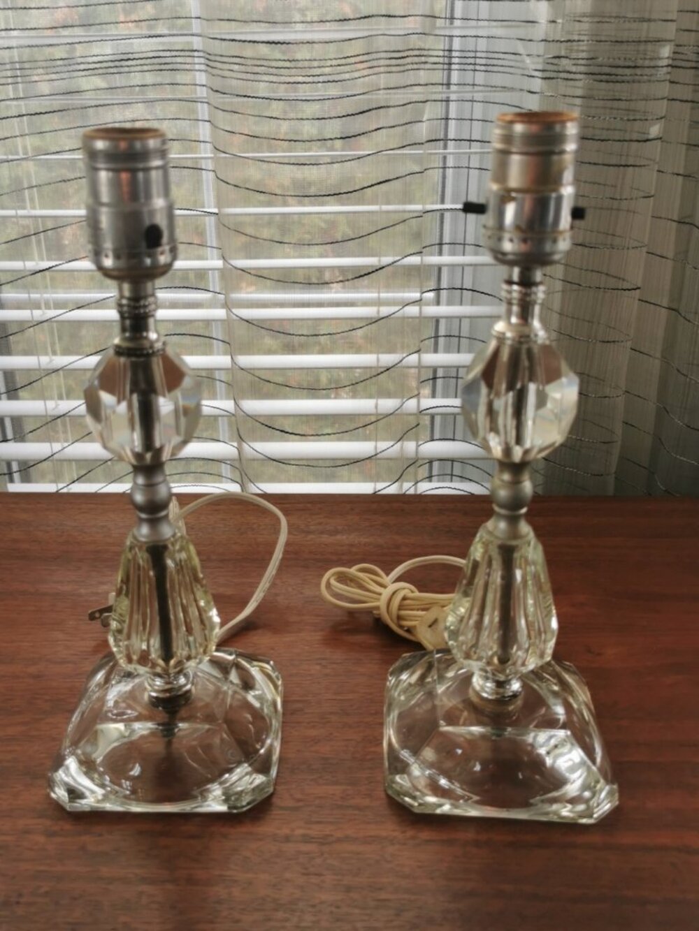 Faceted Glass Boudoir Vintage Table Lamps Set of 2 MCM 11.75"